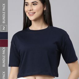 Kryptic Pack Of 2 Drop Shoulder Sleeves Cotton Crop T-shirt-image-67