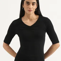 United Colors of Benetton Women Solid V-Neck Cotton T-shirt-picture-31