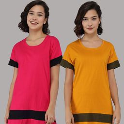 christy world Christy Pack Of 2 Colourblocked Cotton Longline T-Shirt-picture-10