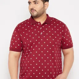THE MILLION CLUB Pus Size Geometric Printed Polo Collar Short Sleeve Cotton T-shirt-image-97