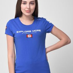 Woodland Women Blue Typography T-shirt-32