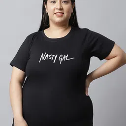 UnaOne Plus Size Typography Printed Pure Cotton T-shirt-image-93