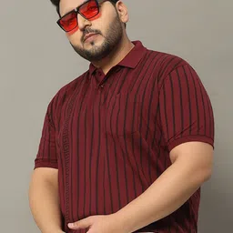 OGEN Men Striped Polo Collar Plus Size Pockets T-shirt-image-23