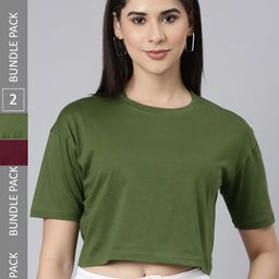 Kryptic Pack Of 2 Drop Shoulder Sleeves Cotton Crop T-shirt-image-64