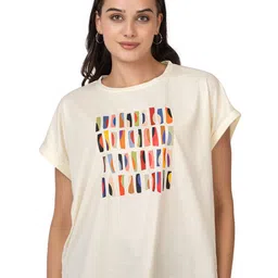 MAZMUN Women Abstract Printed Extended Sleeves T-shirt-picture-4
