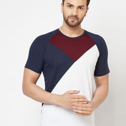 GLITO Colourblocked Round Neck Cotton T-shirt-image-69