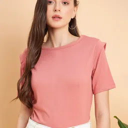MINT STREET Women Rust Extended Sleeves Pockets T-shirt-image-71
