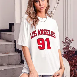 TRENDY RABBIT Women Typography Extended Sleeves Pockets T-shirt-image-44