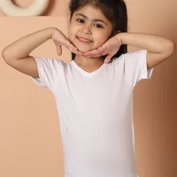 MINI & MING Girls Solid V-Neck Pure Cotton T-shirt-image-89