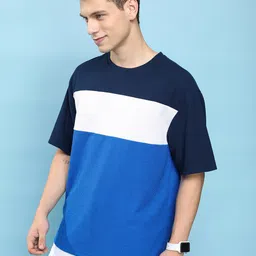 HIGHLANDER Colourblocked Drop-Shoulder Sleeves Oversized Popcorn structured T-shirt-image-17