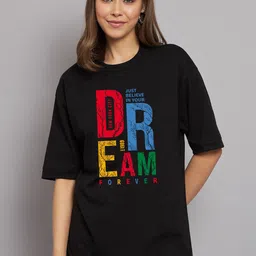Imsa Moda Typography Printed Drop-Shoulder Sleeves Cotton Oversized T-shirt-image-76