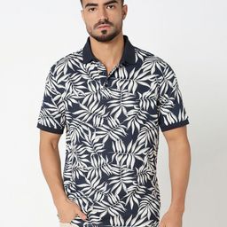 R&B Men Floral Printed Polo Collar Cotton T-shirt-image-67