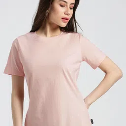 Grit and Flair Women Solid Round Neck Cotton T-shirt-image-19