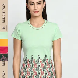 IndiWeaves Pack Of 4 Printed Pure Cotton T-shirt-image-54