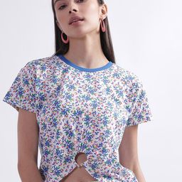 ELLE Floral Printed Cut-Out Crop T-shirt-image-24