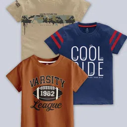 CODEZ Boys Pack Of 3 Typographic Printed Cotton T-shirts-60