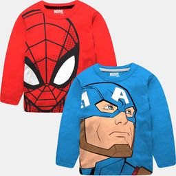 BonOrganik Boys Pack of 2 Red and Blue Spiderman & Captain America Printed T-shirts-picture-10