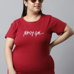 UnaOne Plus Size Typography Printed Pure Cotton T-shirt-13
