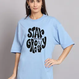 Imsa Moda Typography Printed Oversized Longline Cotton T-shirt-image-80