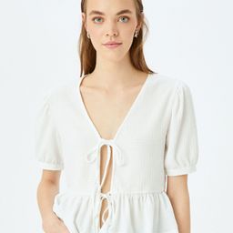 Koton Women Printed Pockets T-shirt-image-57