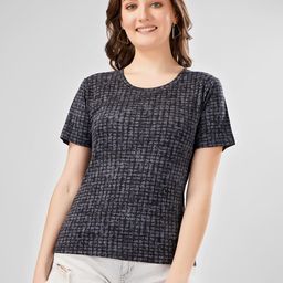 MIMID Women Checked Round Neck Cotton T-shirt-image-96