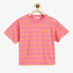 Campana Girls Striped Drop-Shoulder Sleeves Cotton T-shirt-image-54
