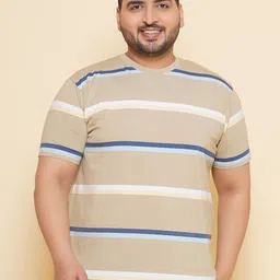 John Pride Plus Size Horizontal Striped Cotton T-shirt-image-42