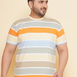 John Pride Plus Size Horizontal Striped Cotton T-shirt-image-61