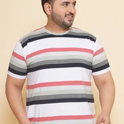 John Pride Plus Size Striped Round Neck T-shirt-picture-18
