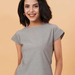 Kotty Grey Round Neck Cap Sleeves Regular T-shirt-image-8