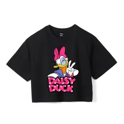 Wear Your Mind Girls Daisy Duck Printed Drop-Shoulder Sleeves Pure Cotton Boxy T-shirt-image-31