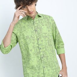 HIGHLANDER Men Green & Black Slim Fit Printed Cotton Casual Shirt-image-80