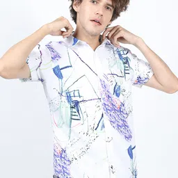 HIGHLANDER Men White Slim Fit Printed Casual Shirt-picture-2