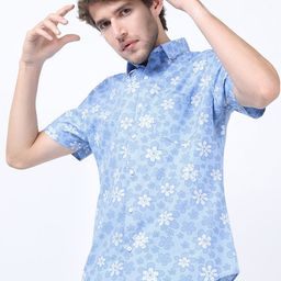 HIGHLANDER Men Blue Slim Fit Floral Printed Cotton Casual Shirt-picture-44