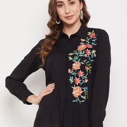 Ruhaans Women Classic Floral Embroidred Casual Shirt-image-62