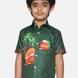 Sethukrishna Boys Green & Brown Printed Shirt-25