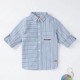 Ed-a-Mamma Boys Blue Multi Striped Sustainable Cotton Casual Shirt-image-24