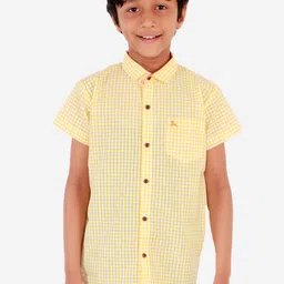 Superminis Boys Yellow Regular Fit Checked Casual Shirt-image-20