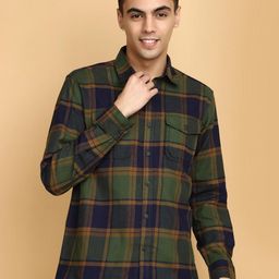 V-Mart Tartan Checked Spread Collar Flap Pockets Slim Fit Casual Shirt-image-66