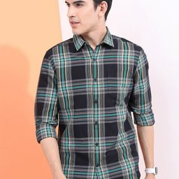 HIGHLANDER Men Black & Green Slim Fit Checked Casual Shirt-image-72