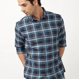 HARDSODA Slim Fit Tartan Twill Checked Spread Collar Casual Shirt-image-55