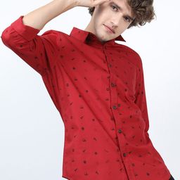 HIGHLANDER Men Red & Black Conversational Printed Slim Fit Casual Shirt-image-39