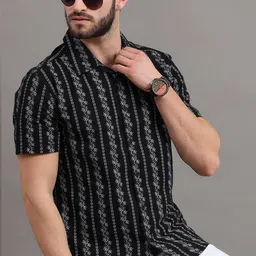 HERE&NOW Men Black Slim Fit Ethnic Printed Casual Shirt-picture-27