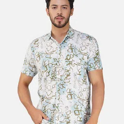 BASE 41 Spread Collar Slim Fit Abstract Printed Casual Shirt-image-82