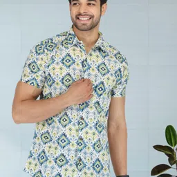 BASE 41 Ethnic Motifs Printed Slim Fit Cotton Casual Shirt-image-27