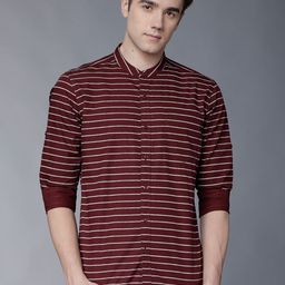 HIGHLANDER Men Maroon & White Slim Fit Striped Casual Shirt-image-26
