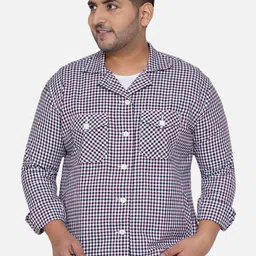 John Pride Men White Gingham Checks Plus Size Casual Shirt-image-5