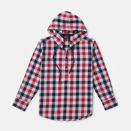 Gini and Jony Boys Red Classic Gingham Checked Hooded Casual Shirt-image-48