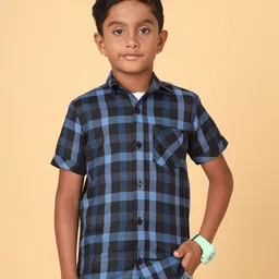 CAZZBA Boys Tartan Checked Cotton Casual Shirt-image-40