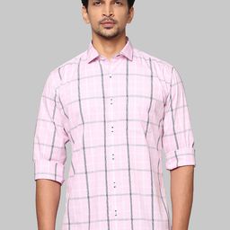 Park Avenue Men Pink Slim Fit Windowpane Checks Opaque Checked Casual Shirt-image-24